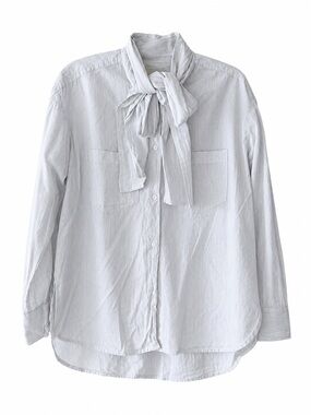 Easy Clothes French Tie-Front Cotton Oversized Striped Blouse size S blue white